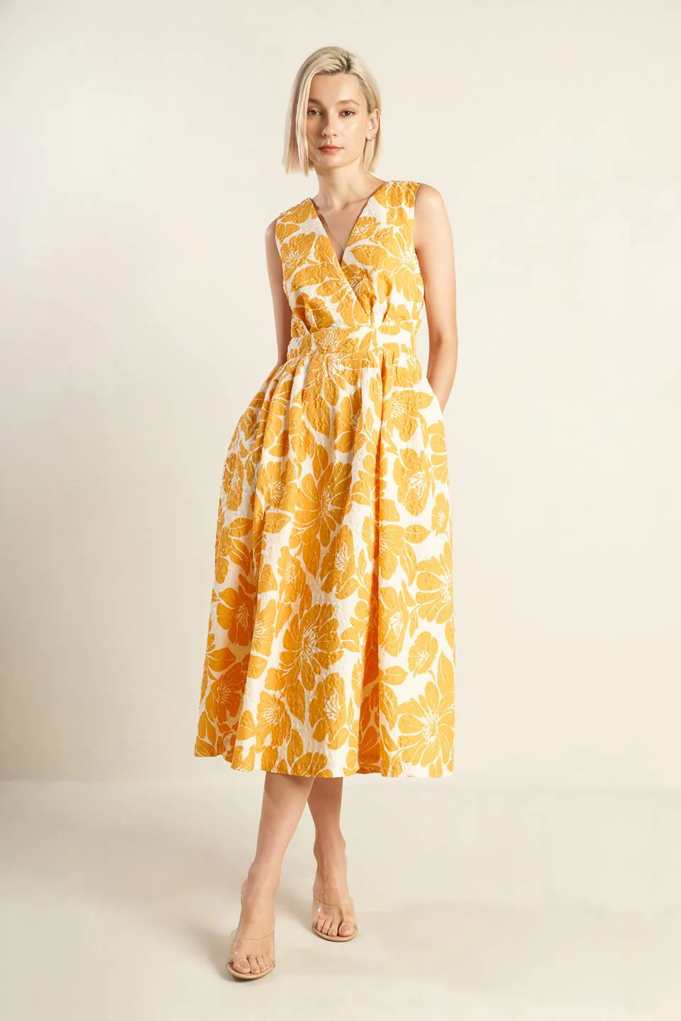 BOLD BLOOMS - MUSTARD YELLOW MIDI DRESS