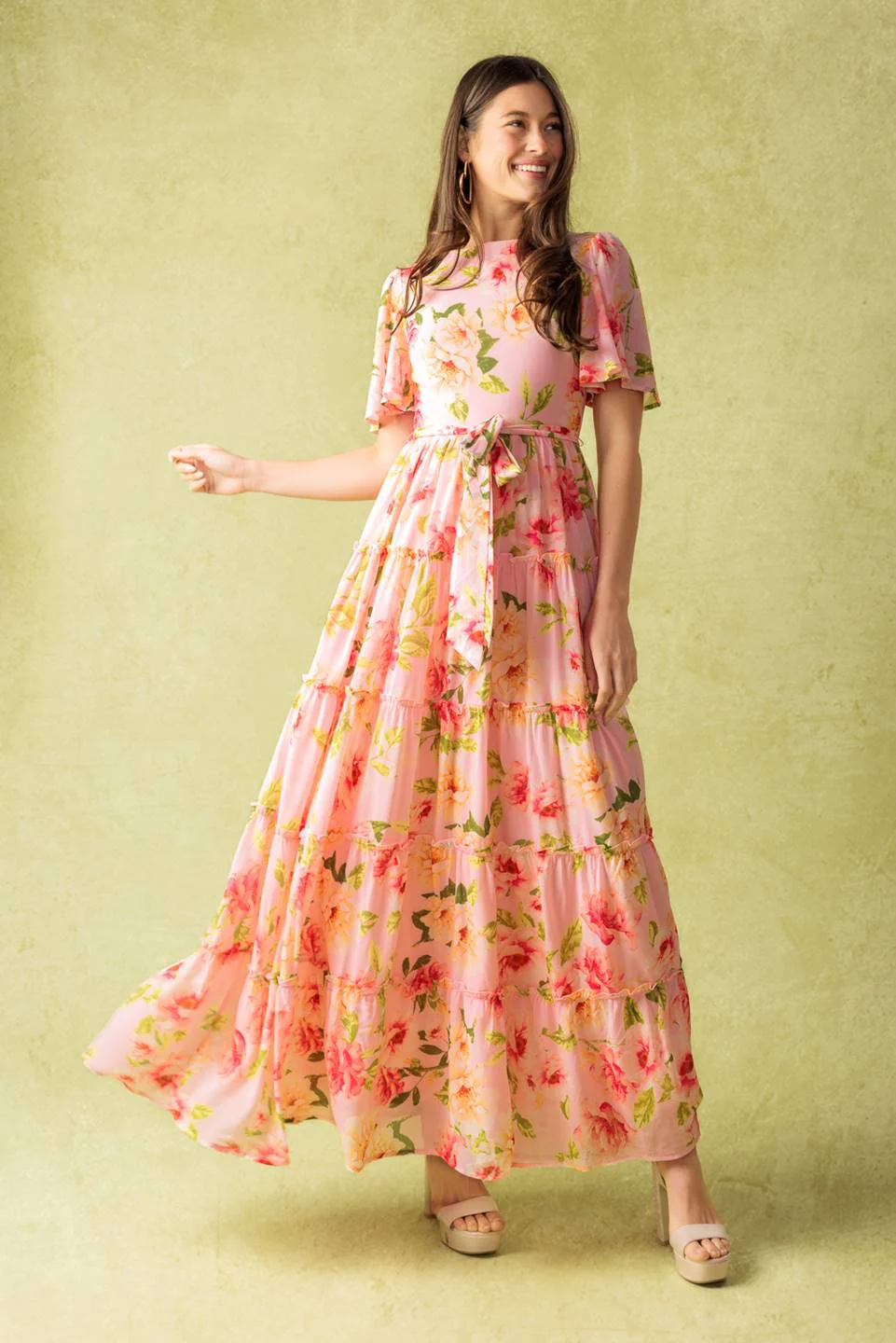 CARRIAGE RIDE ROMANCE - PINK FLORAL MAXI DRESS