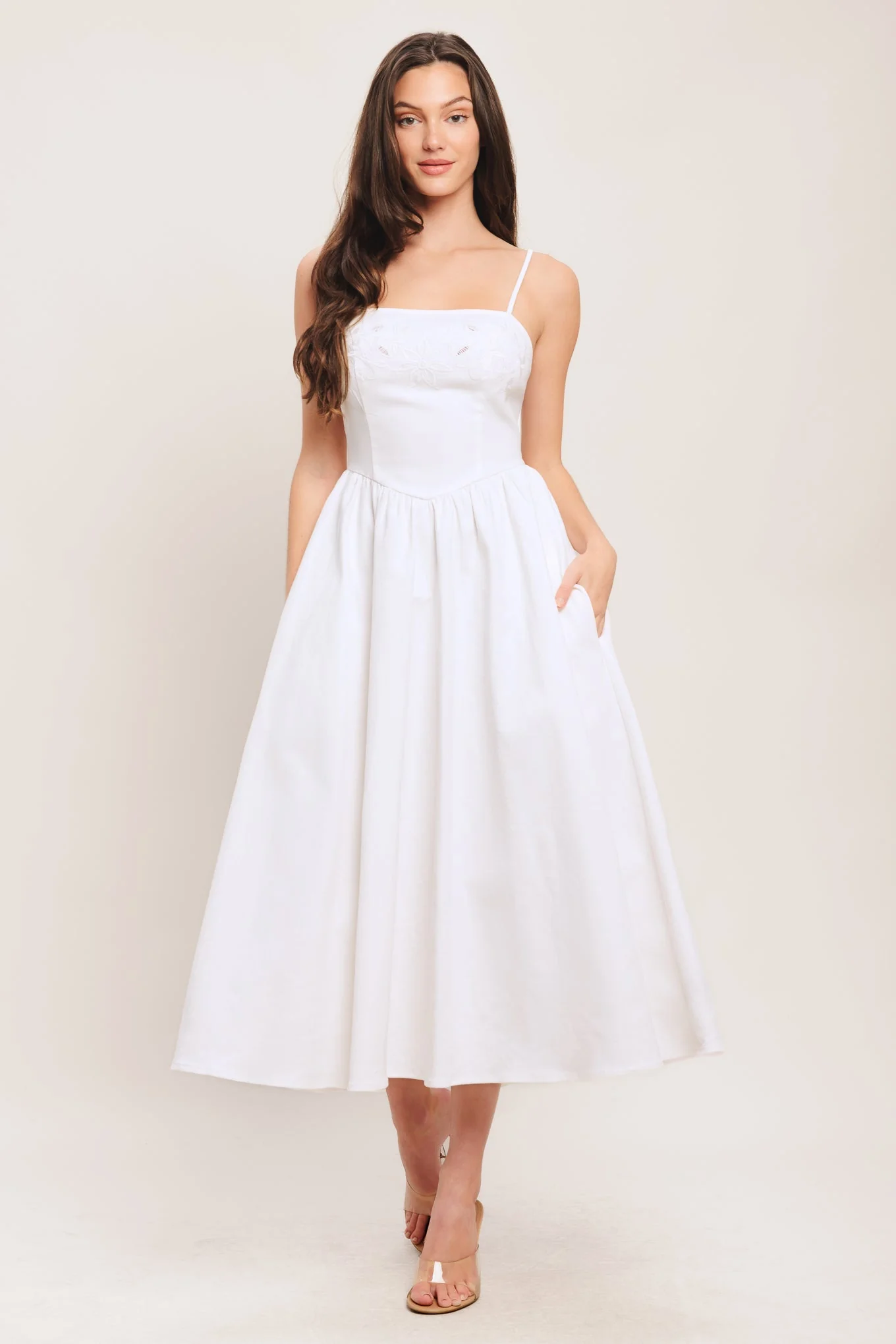 CLOUD PETAL WHITE DENIM MIDI DRESS- FINAL SALE