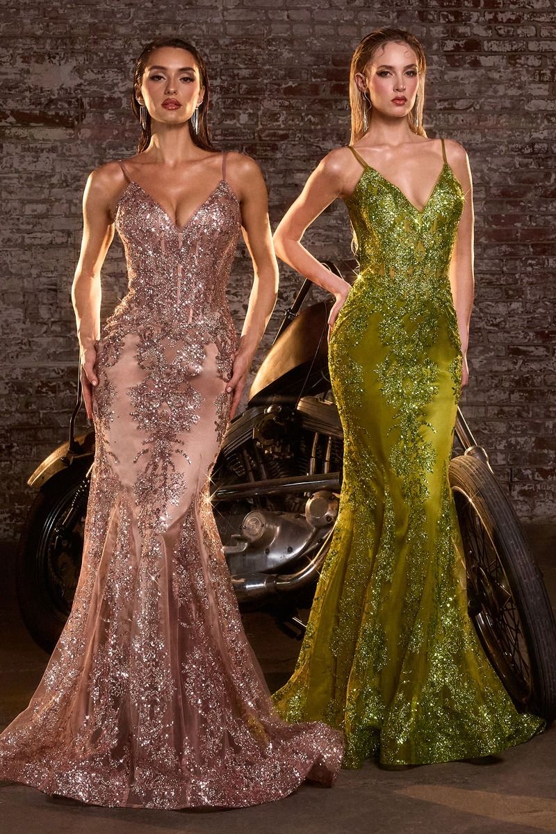 Lyra Gown - Greenery - FITTED FLORAL GLITTER PRINT CORSET GOWN - Image 4