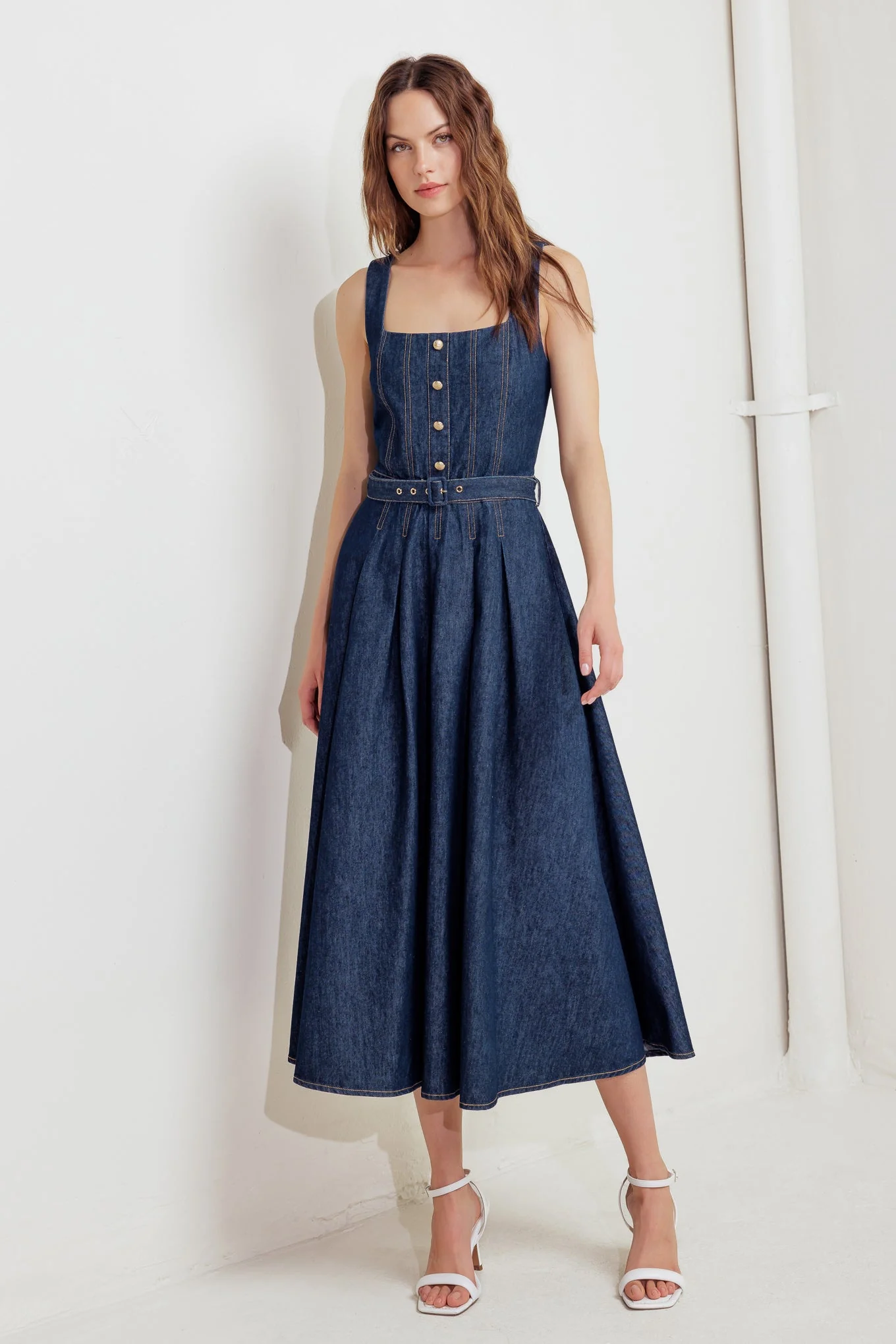 MOONLIGHT SERENADE DARK DENIM MIDI DRESS - FINAL SALE