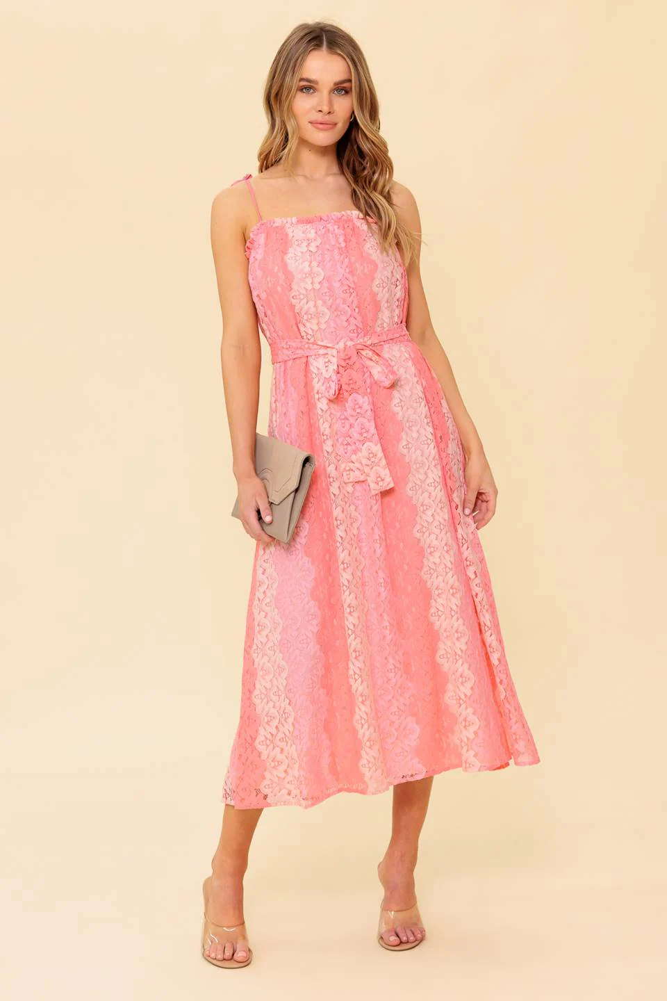 TAILOR MADE LACE MIDI DRESS - PEACH