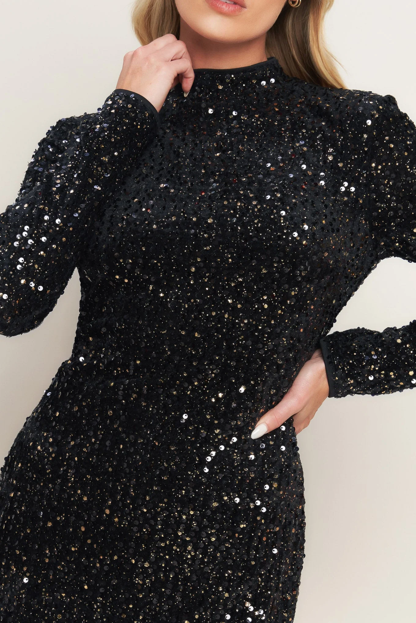 WHIMS OF FATE BLACK SEQUIN MINI DRESS WITH LONG SLEEVES - Image 6