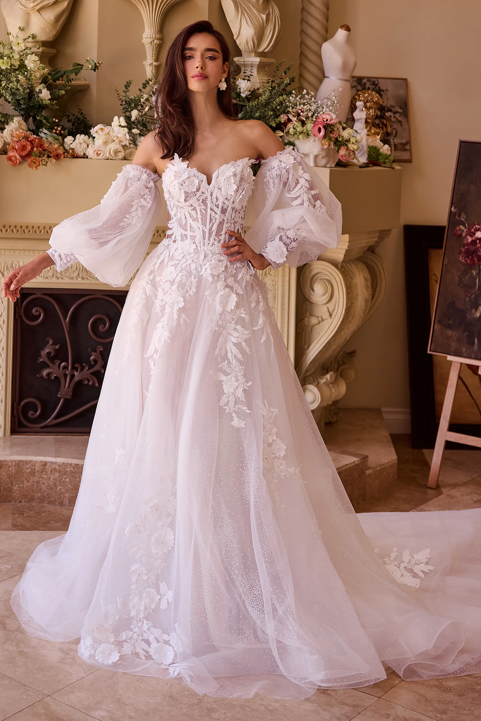 WL018 - Lace Appliqued Wedding Ball Gown - Andrea & Leo